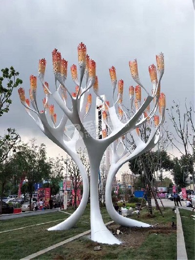 商場(chǎng)門口園林景觀花樹不銹鋼雕塑定制