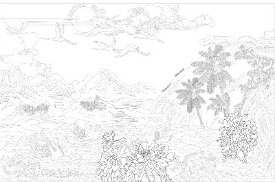 山水風景浮雕雕塑原創(chuàng)手繪設(shè)計稿