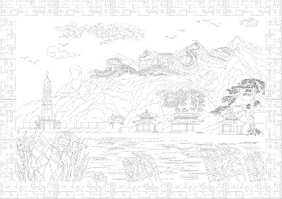 山水風景浮雕雕塑原創(chuàng)手繪設(shè)計稿