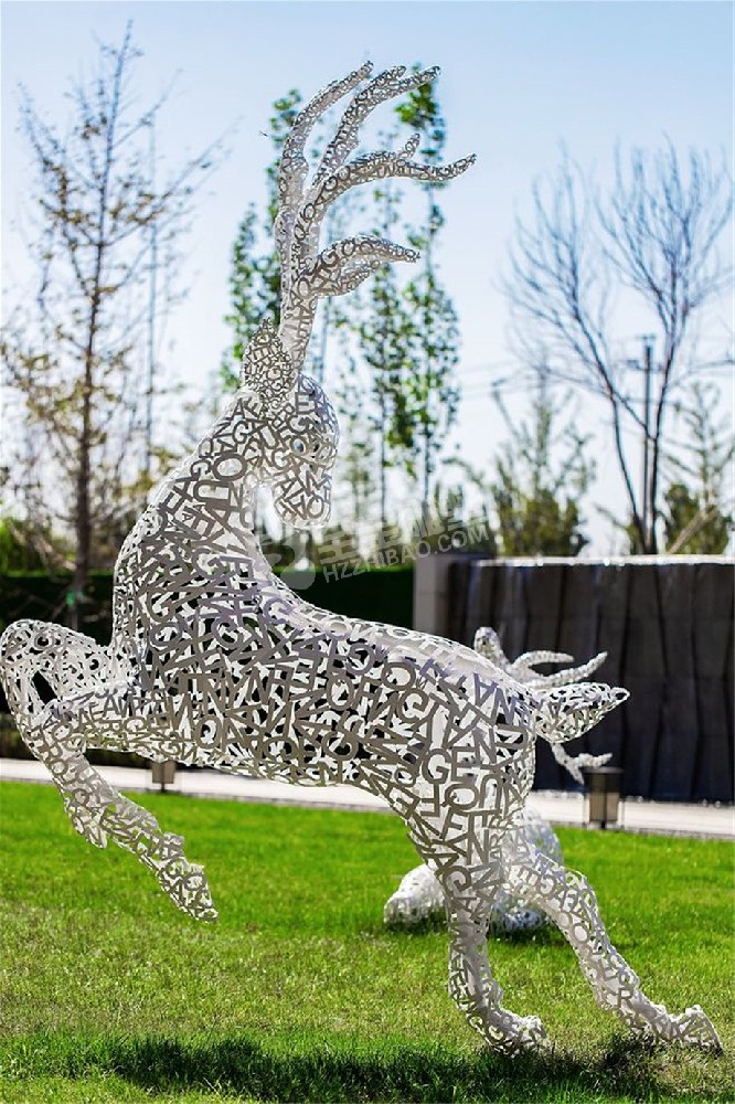 地產企業(yè)園林景觀擺件鏤空梅花鹿不銹鋼雕塑定制