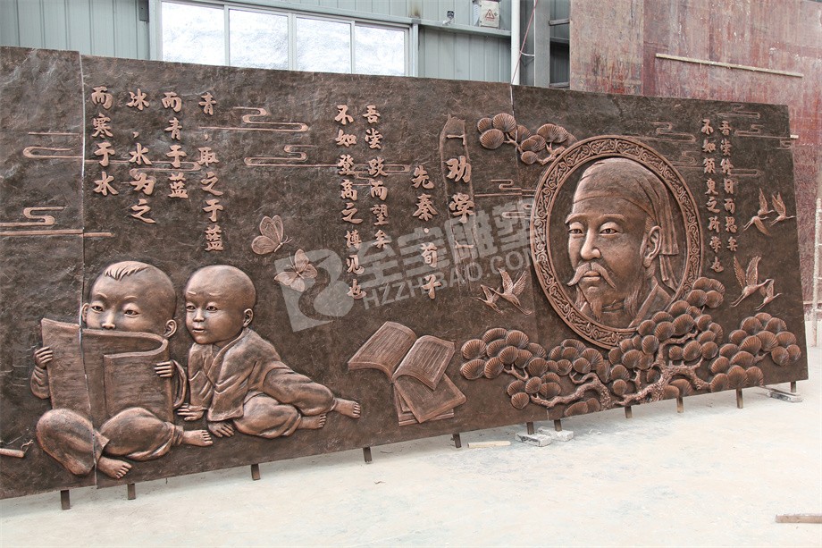 校園文化學校玻璃鋼仿紫銅浮雕玻璃鋼仿鑄銅雕塑圓雕設(shè)計定制