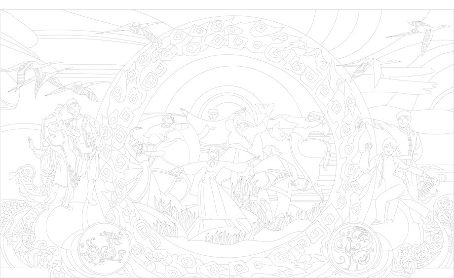 民族團(tuán)結(jié)浮雕雕塑原創(chuàng)手繪設(shè)計稿