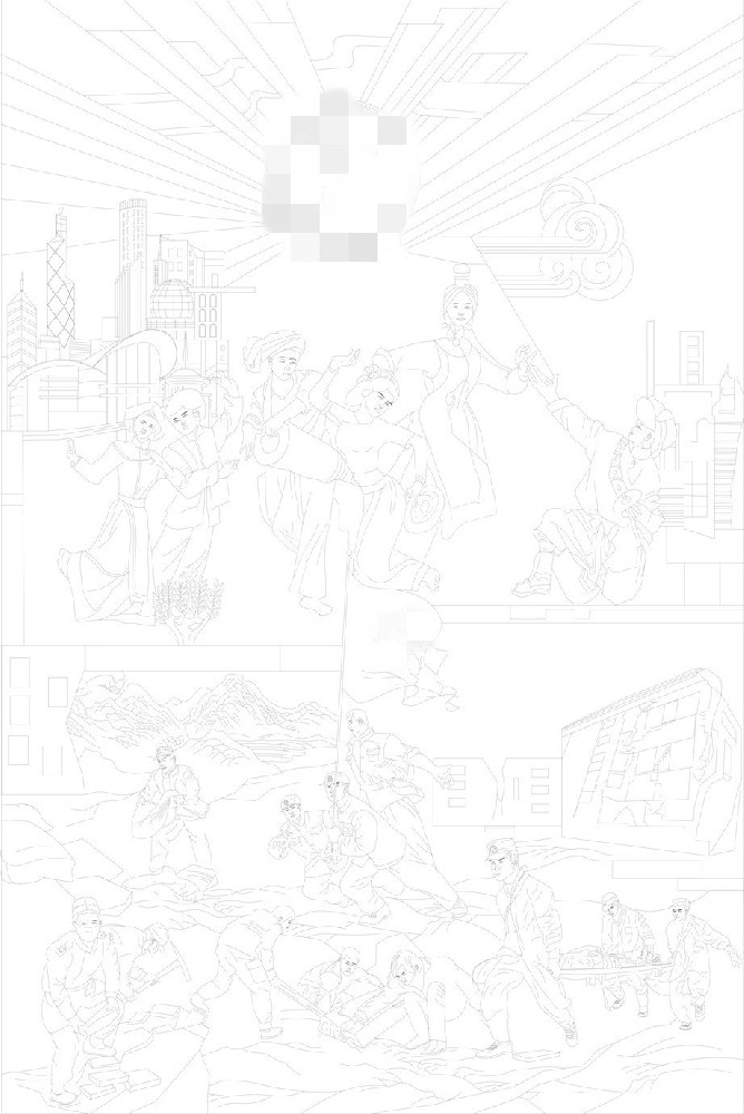 民族團(tuán)結(jié)浮雕雕塑原創(chuàng)手繪設(shè)計稿