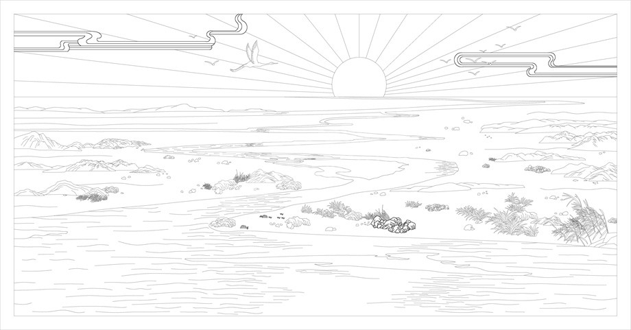 山水風景浮雕雕塑原創(chuàng)手繪設計稿