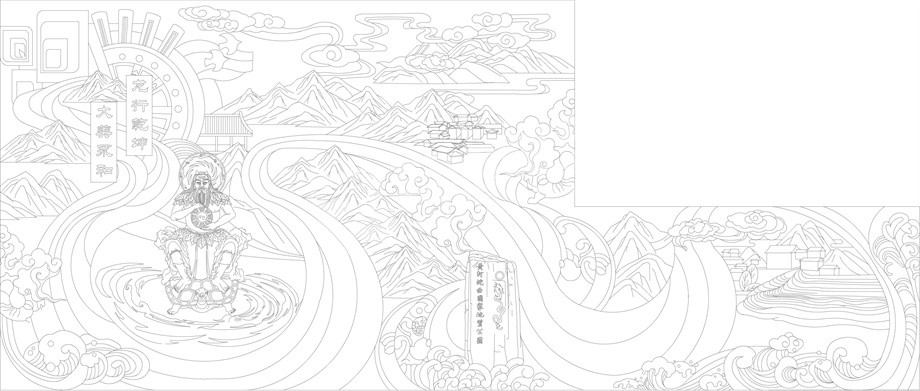 山水風景浮雕雕塑原創(chuàng)手繪設計稿