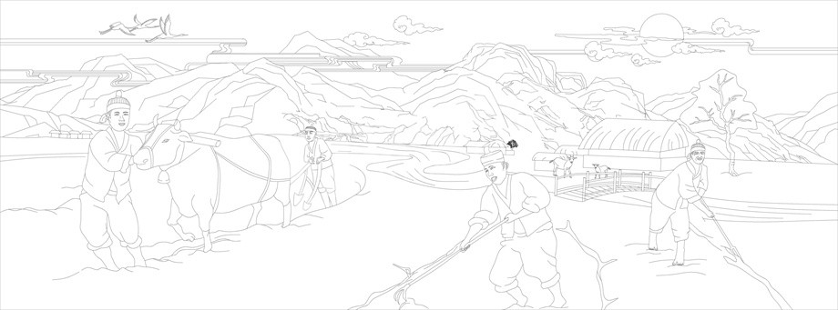 鄉(xiāng)村振興浮雕雕塑原創(chuàng)手繪設(shè)計稿