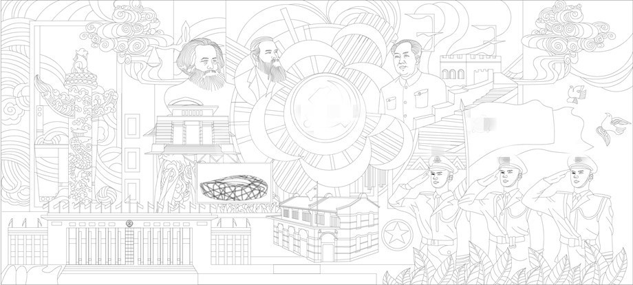 紅色黨建浮雕雕塑原創(chuàng)手繪設計稿