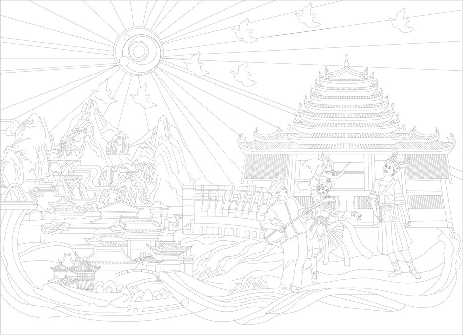 民族團(tuán)結(jié)浮雕雕塑原創(chuàng)手繪設(shè)計稿